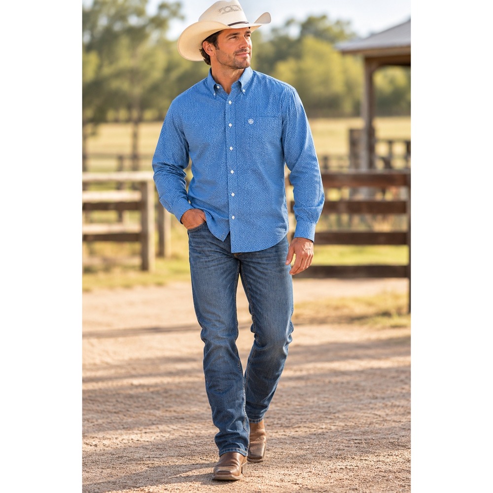 L Wrangler George Strait Blue Paisley Western Shirt Relaxed Fit NWT